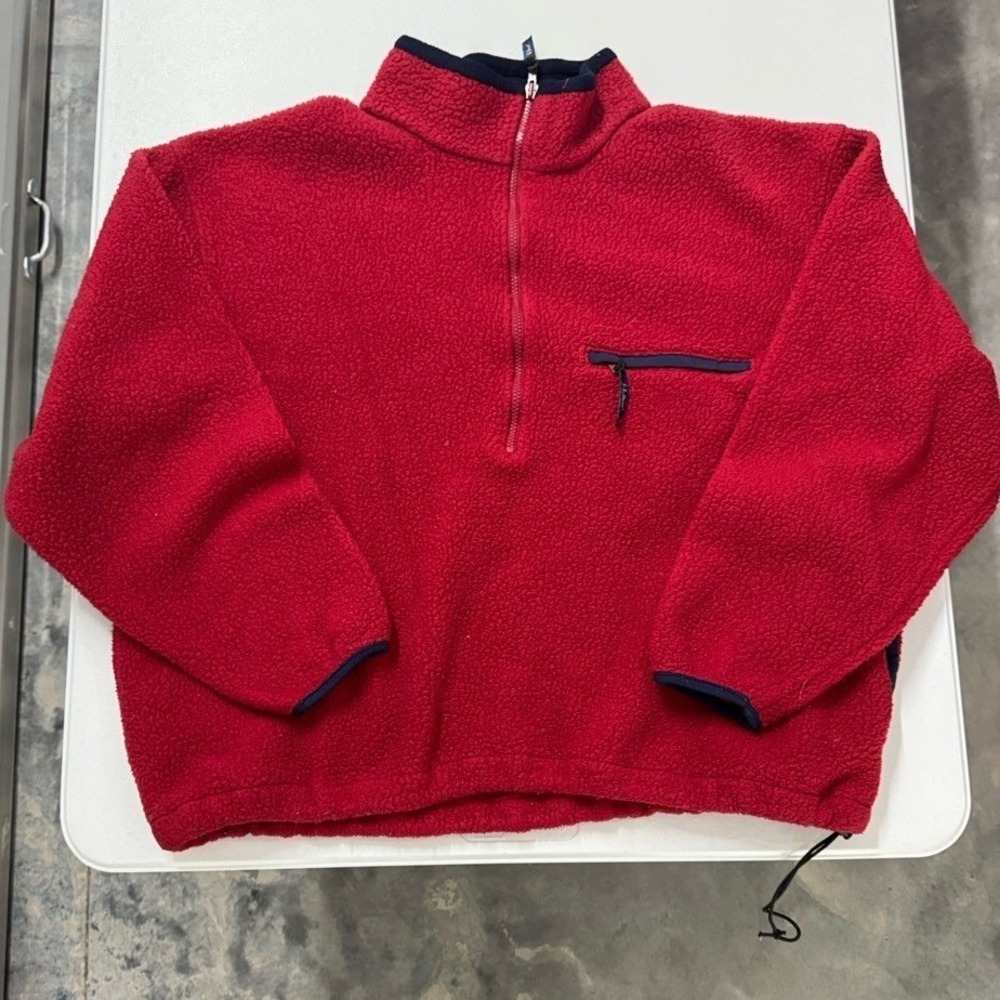 L.L. Bean Red Half-Zip Fleece Pullover with Navy Trim